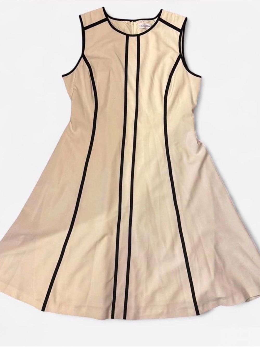 Calvin Klein Beige Midi Dress with Black Piping